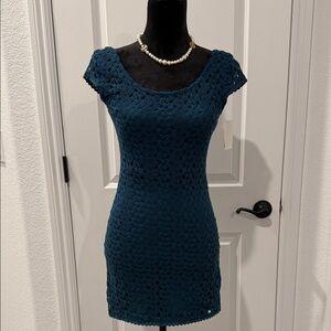 Mimi Chica Teal Crochet Mini Dress